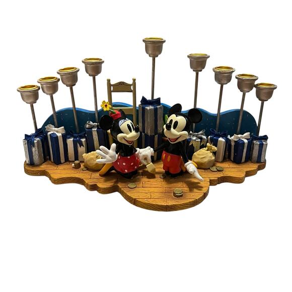 Vintage Disney Mickey and Minnie Menorah Gilt Dreidel Hanukkah HTF - Picture 1 of 5